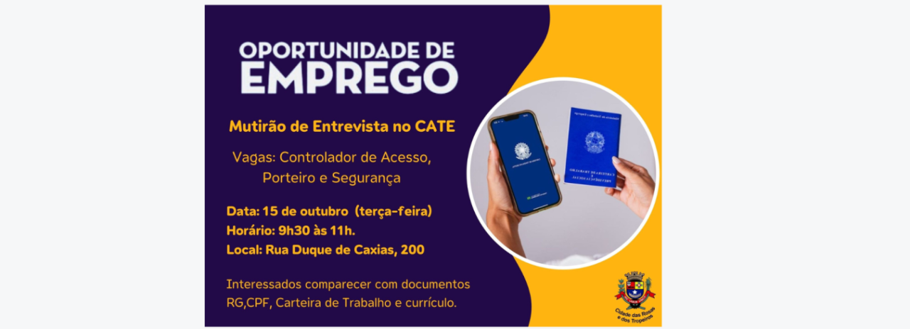 Mutirão de Entrevistas nesta terça-feira, 15 de outubro. Confira as vagas!