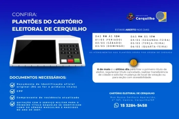 Cerquilho terá plantões do Cartório Eleitoral para atendimento à população