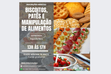 O Fundo Social de Solidariedade de Cerquilho em parceria com o Projeto CozinhAlimento informam que sstão abertas as inscrições para o Curso de Biscoitos, Patês e Manipulação de Alimentos. 