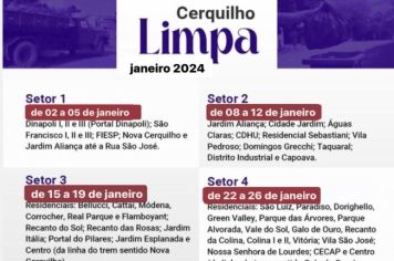 Prefeitura de Cerquilho informa o Cronograma Cerquilho Limpa - Janeiro/2024