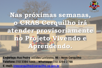 Devido à reforma, CRAS Cerquilho atenderá provisoriamente em outro endereço