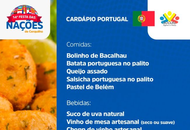 Confira só os cardápios com as comidas típicas da 14ª Festa das Nações de Cerquilho - 14 15 e 16 de Junho. 