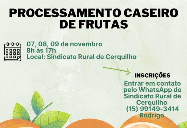 Inscrições abertas para o Curso de Processamento Caseiro de Frutas