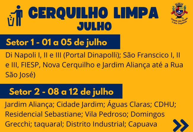 Cronograma Cerquilho Limpa em JULHO- Atenção setor 2! 