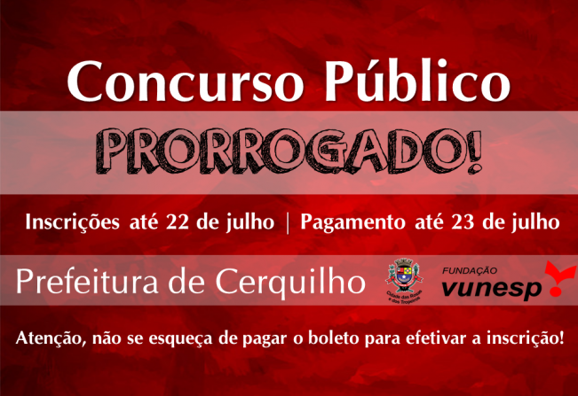 Concurso Público da Prefeitura de Cerquilho tem prazo de inscrições prorrogado
