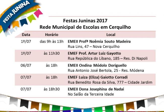 Prefeitura de Cerquilho realiza Festas Juninas nas escolas