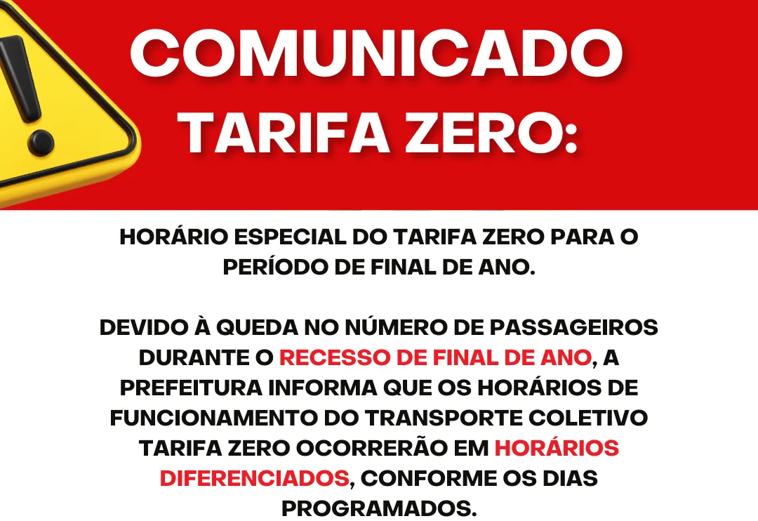 Comunicado — Tarifa Zero (Horários Especiais)