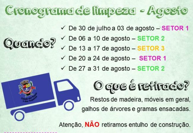 Prefeitura de Cerquilho informa sobre Cronograma de Limpeza em agosto