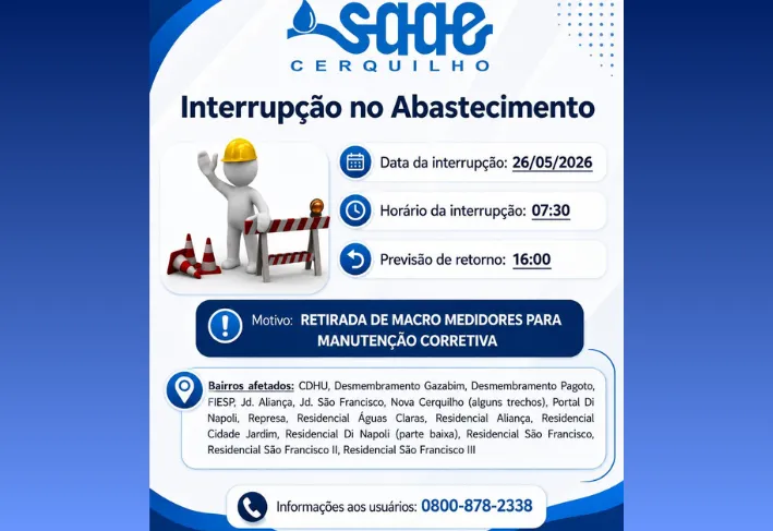 SAAEC realiza manutenção e interrompe abastecimento temporariamente