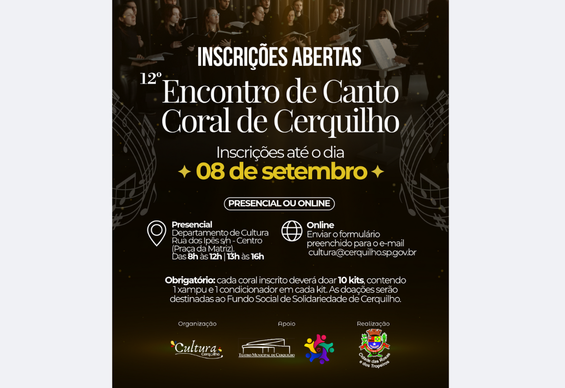 INSCRIÇÕES ABERTAS PARA O 12º ENCONTRO DE CANTO CORAL - ECCC. Confira