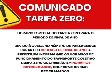 Comunicado — Tarifa Zero (Horários Especiais)