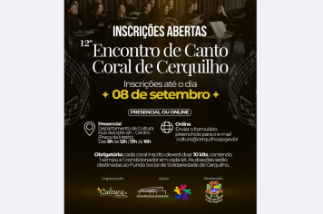 INSCRIÇÕES ABERTAS PARA O 12º ENCONTRO DE CANTO CORAL - ECCC. Confira