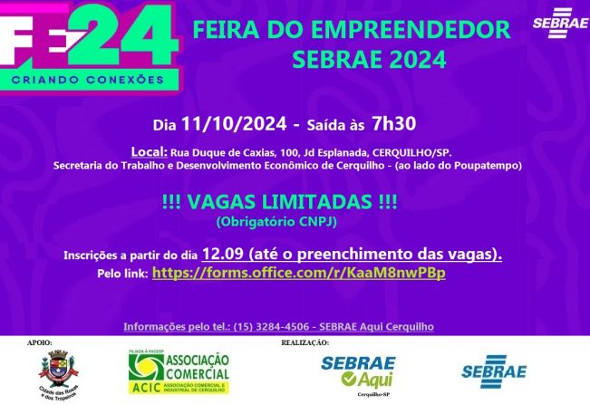  FEIRA DO EMPREENDEDOR SEBRAE 2024, de 11 a 15 de outubro, na São Paulo EXPO. Confira! 
